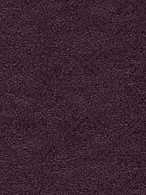 Close-up of deep plum jacquard damask fabric with a subtle floral swirl pattern and woven texture.