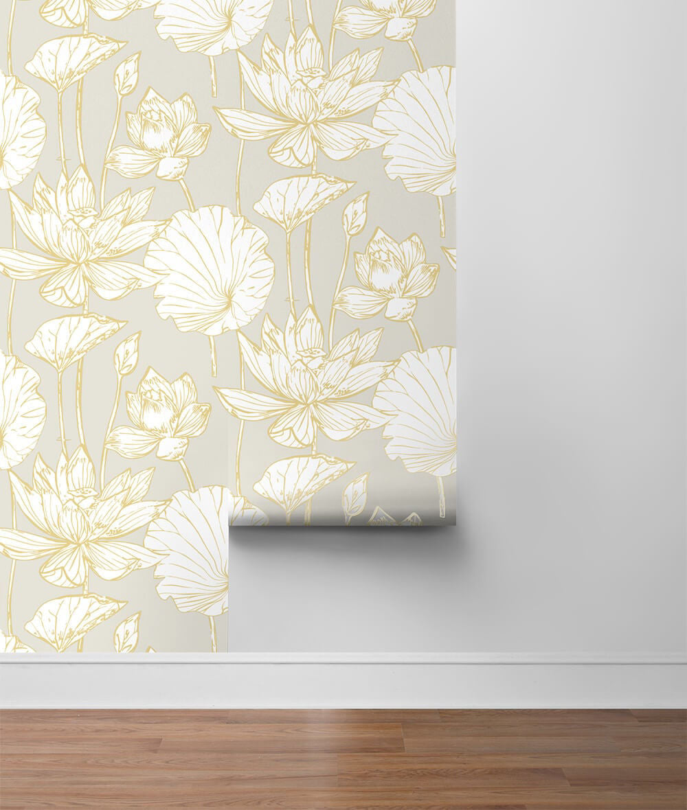 NextWall NextWall Peel & Stick Lotus Floral Floral Contemporary Grey Metallic - NW33118
