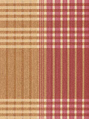 Warm orange-brown and pink plaid woven fabric with tan and yellow accents; versatile upholstery/table linen.