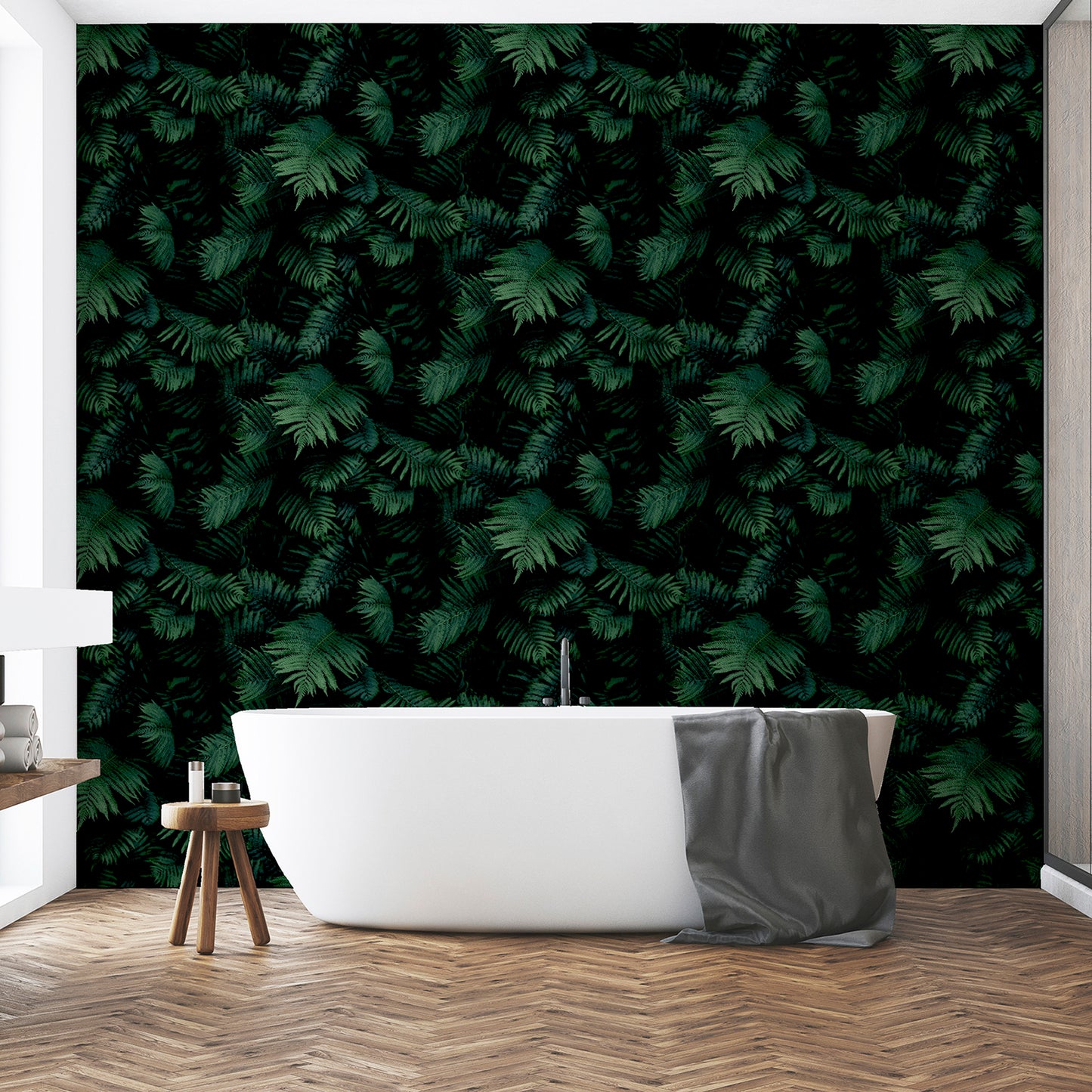 York Wallcoverings Arthouse Winona green fern wallpaper with detailed botanical leaf pattern, ideal for feature walls and nature-inspired home decor.