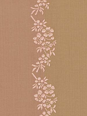 Tan textured fabric with a delicate white floral embroidery stripe running down the center.