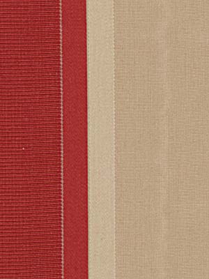 Vertical fabric swatch with a dark red ribbed left panel, slim red stripe, cream-beige stripe, and tan woven right panel.