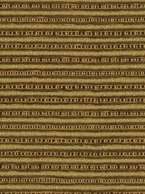 Golden-brown striped woven upholstery fabric with metallic threads and dotted horizontal bands.