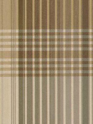 Woven fabric with vertical stripes and plaid overlay; earthy beige, tan, olive and gray tones.