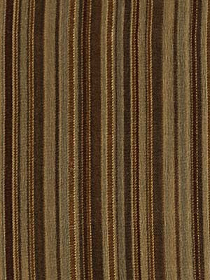 Brown and tan striped, woven drapery fabric with vertical stripes; rustic textile.