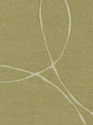 Olive green fabric texture with white looping curved lines in an abstract decorative pattern.
