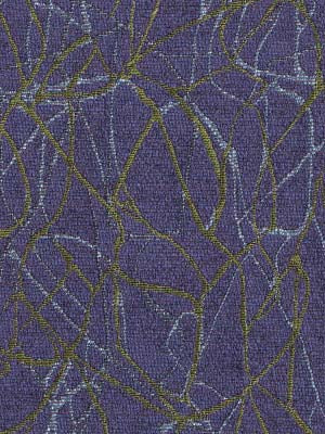 Purple textured upholstery fabric with abstract interwoven metallic gold and silver lines.