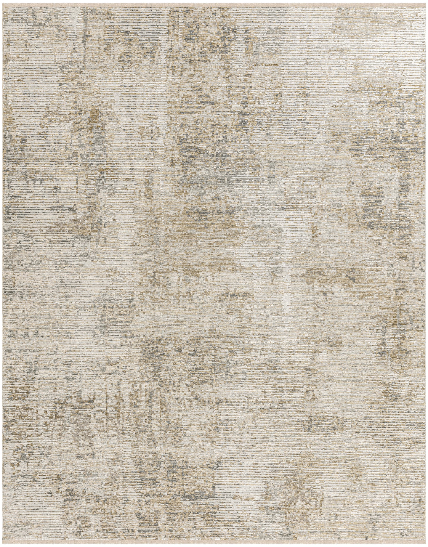 Neutral beige-gray distressed abstract-pattern area rug with a soft woven texture; rectangular.