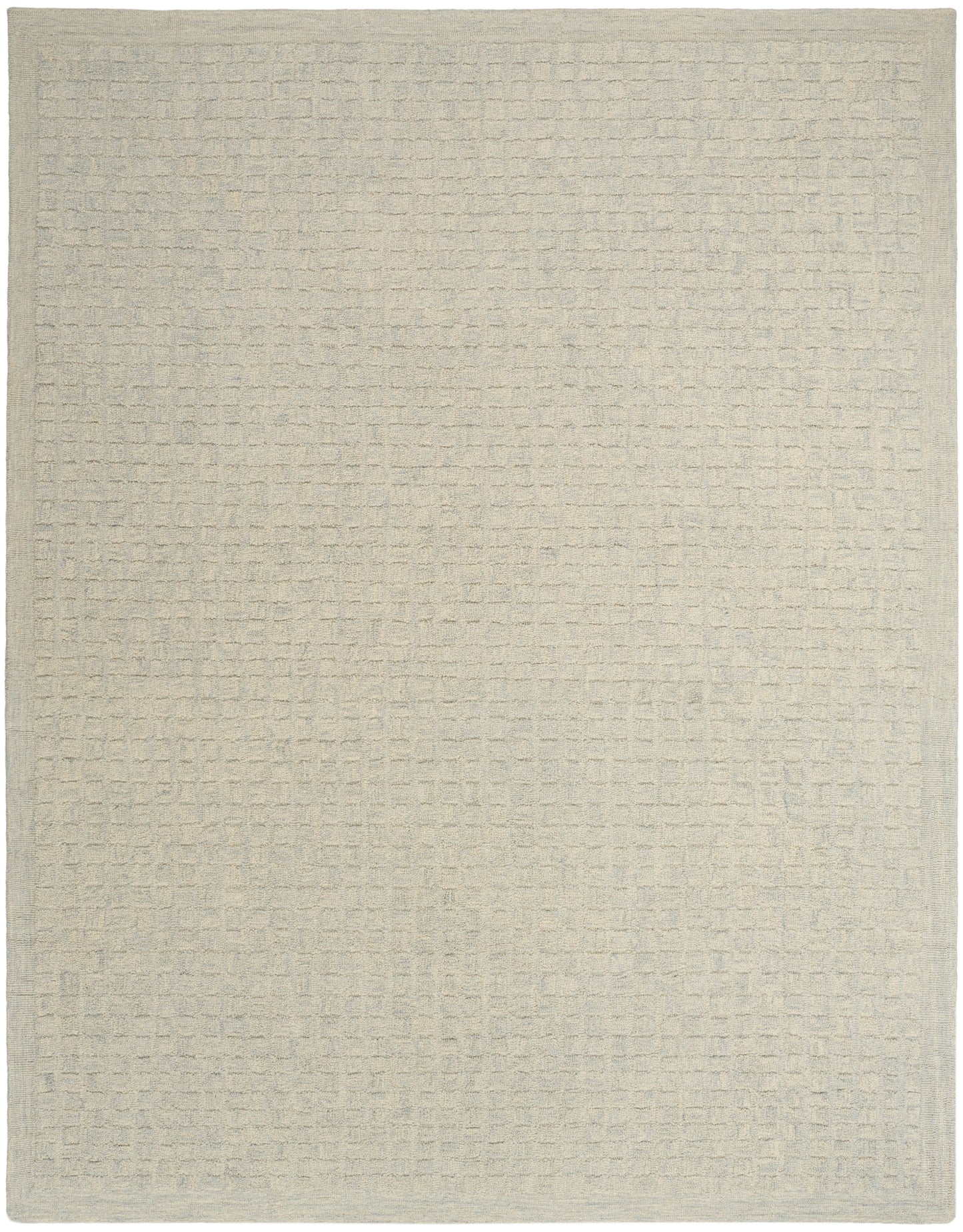 Beige textured rectangular rug with a subtle grid/waffle weave in cream tones; soft neutral decor piece.