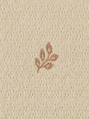 Beige textured fabric with a small rust-brown leaf motif in the center