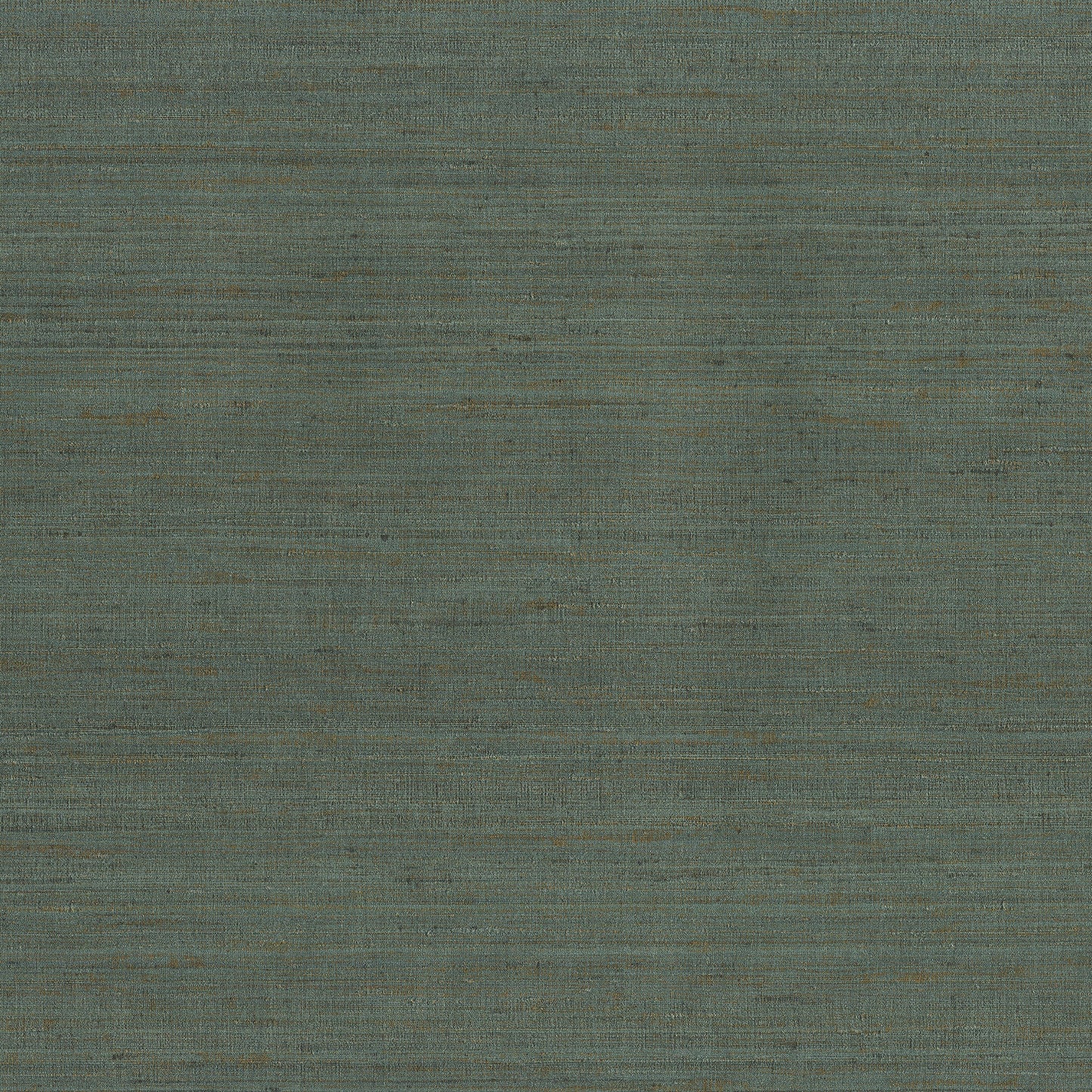 Teal, blue, and green wallpaper swatch with a textured weave, subtle brown flecks and a horizontal grain.