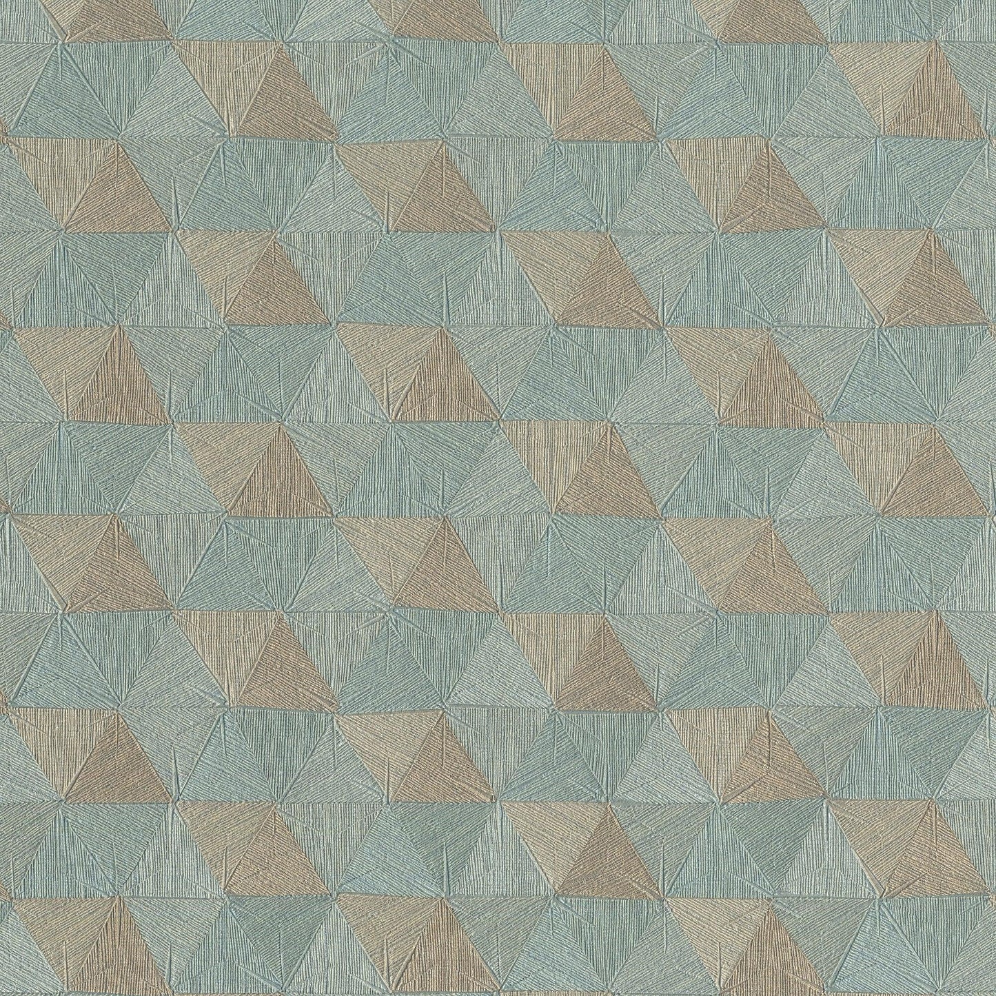 Blue and silver geometric triangle pattern wallpaper on vinyl with a subtle textured surface.