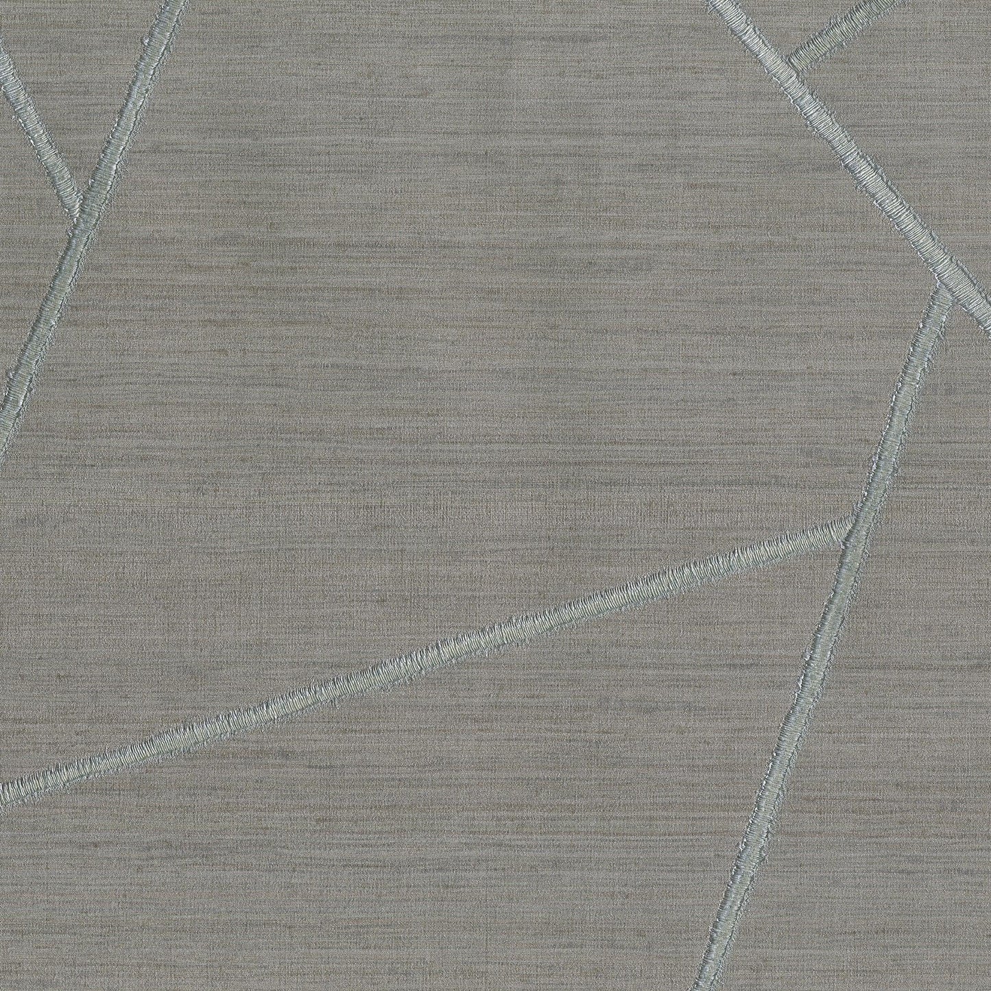 Gray textured wallpaper with light blue stitched geometric lines forming angular triangles.