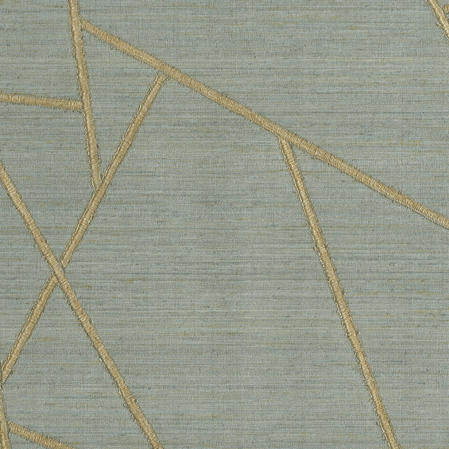 Blue wallpaper with subtle texture and gold geometric lines forming angular shapes.