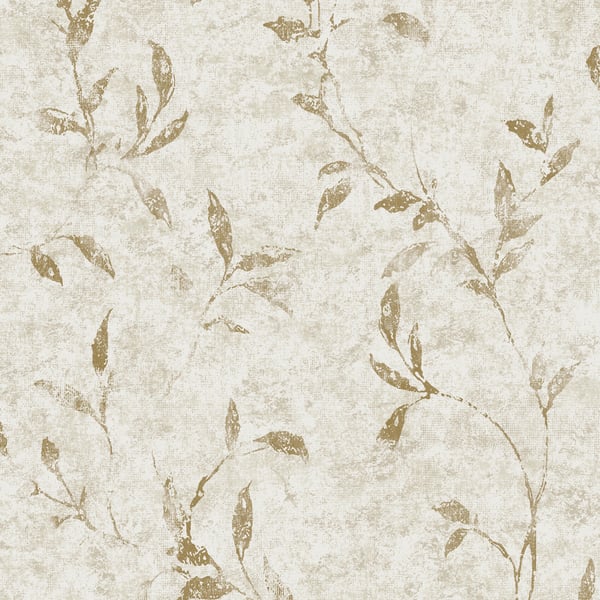 Beige textured wallpaper with tan botanical vines and leaves for elegant wall decor.