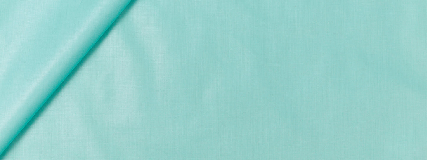 Aqua teal fabric with a diagonal fold and smooth texture; lightweight textile for garments or crafts.