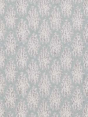 Light blue-gray fabric with a white ikat-inspired repeating pattern, suitable for upholstery or curtains.
