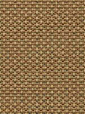 Woven tweed fabric in beige-brown with tiny blue and red flecks; classic basket-weave upholstery texture.