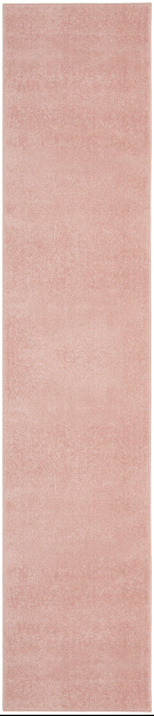 Blush pink outdoor runner rug, long rectangular, soft plush pile with subtle textured finish.