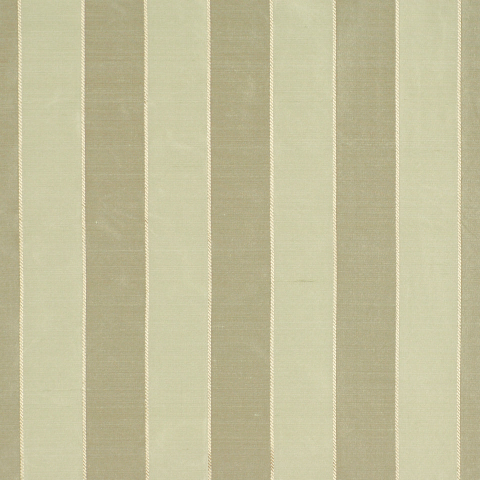 Muted sage & khaki vertical striped fabric with thin white stitched lines, upholstery or curtain textile.