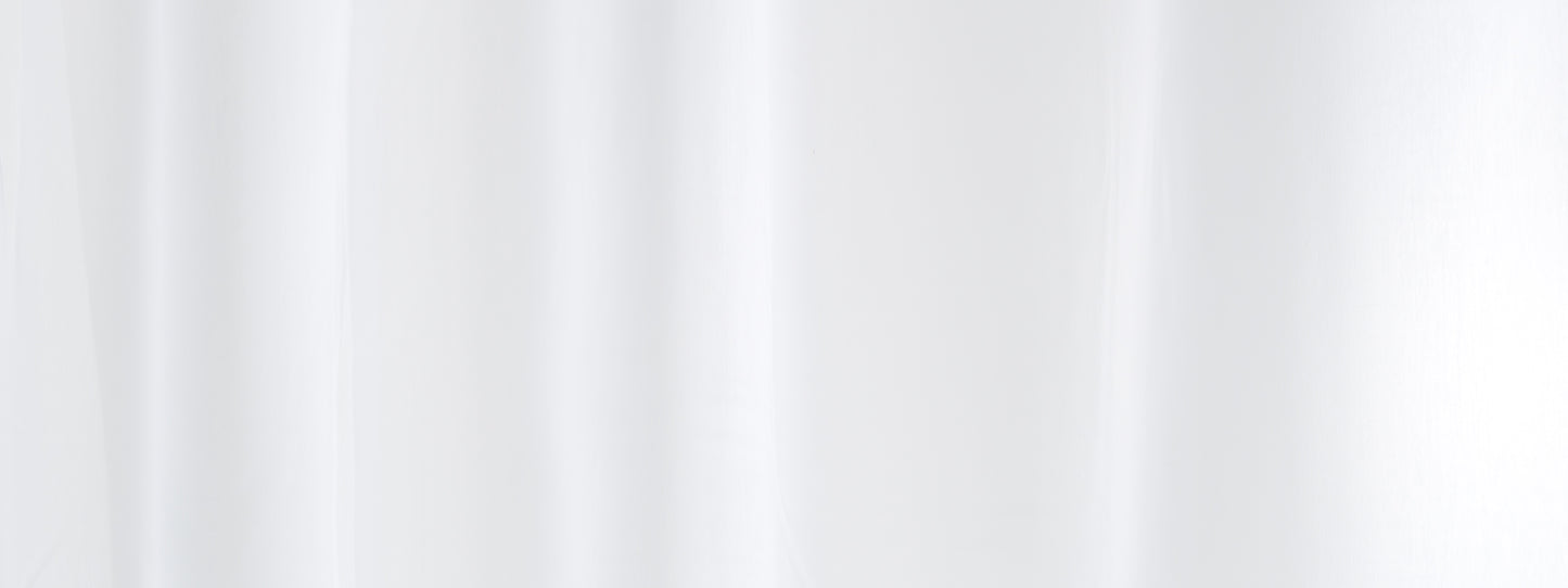 White sheer curtain with soft vertical folds; light-diffusing, modern window decor.