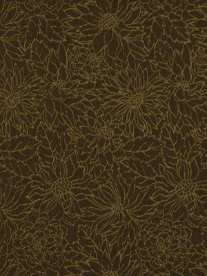 Dark brown fabric with metallic gold floral pattern of large chrysanthemum-like blooms.
