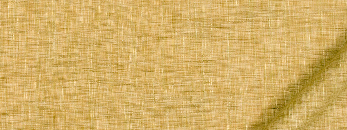 Close-up of golden-yellow woven fabric texture with visible fibers and crosshatched weave.
