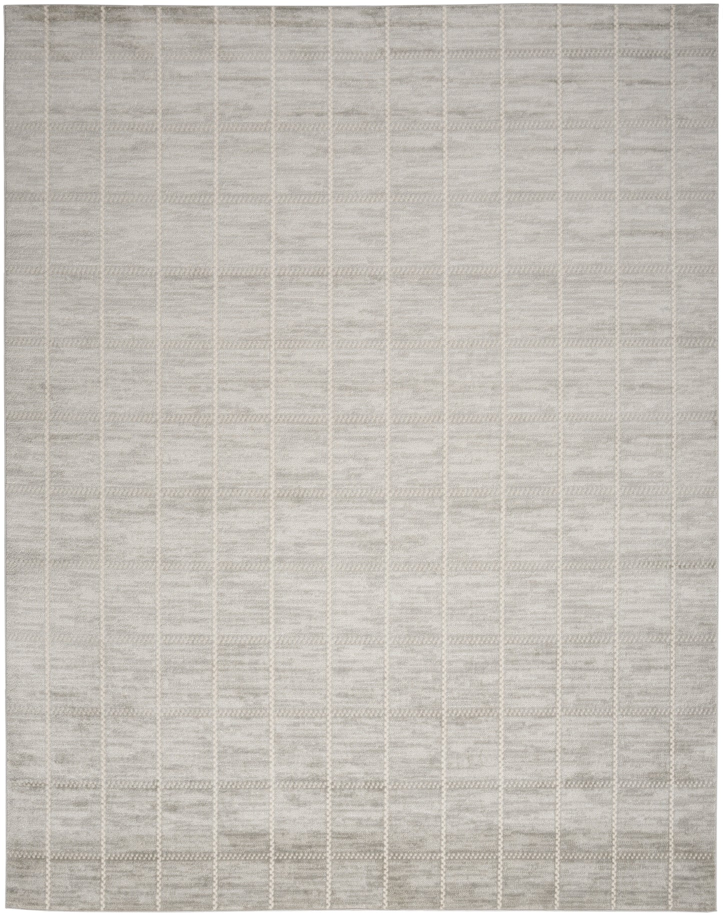 Light gray rug with a subtle white grid pattern, soft textured surface for modern minimalist decor.