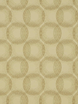 Beige upholstery fabric in Stone with a repeating taupe circular ring motif in a subtle geometric pattern.