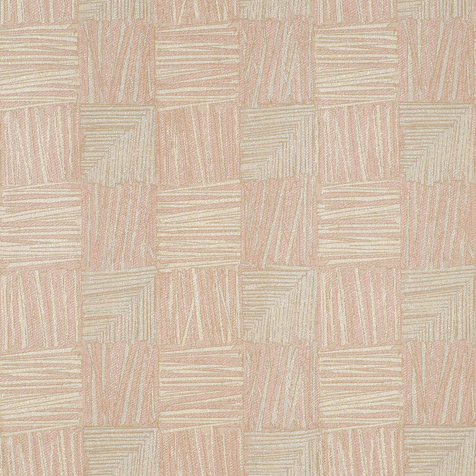 Soft pink and beige checkerboard pattern with square blocks featuring linear stripe textures.