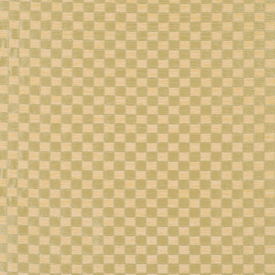 Beige-yellow checkerboard fabric with subtle woven texture and alternating light squares.