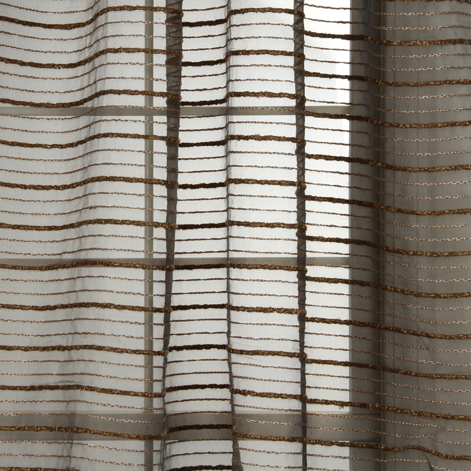 Bronze-toned sheer drapery with horizontal stripes for modern windows.