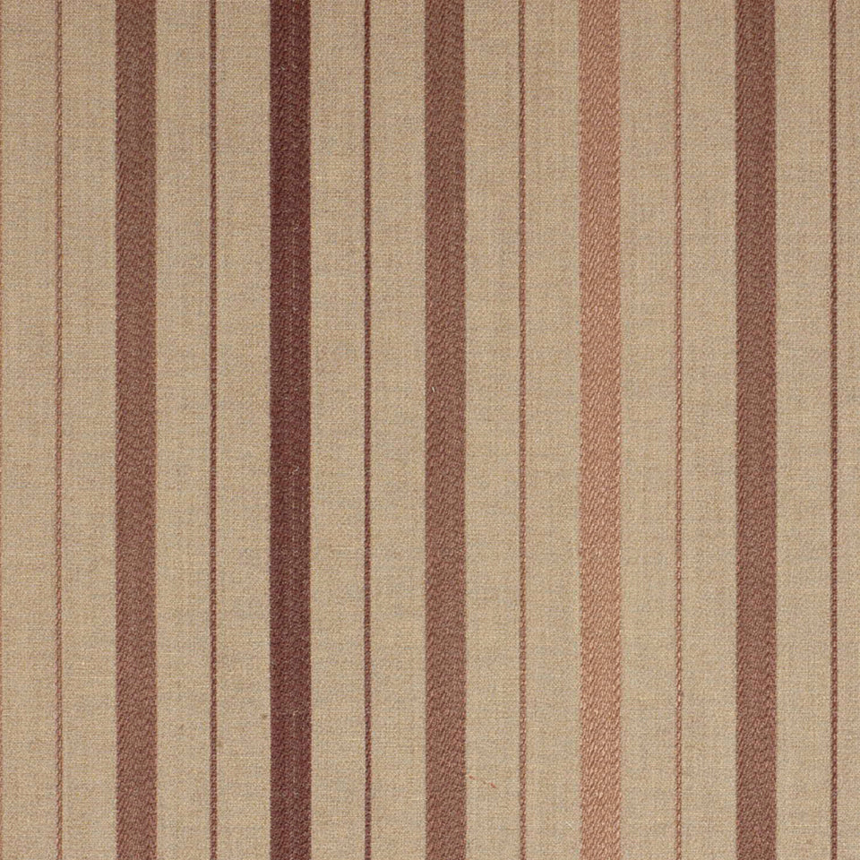 Beige and brown striped upholstery fabric with vertical bands of varying widths and a woven texture for neutral, modern decor.