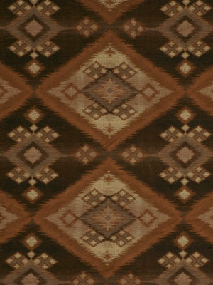 Brown and tan geometric diamond-pattern rug; kilim-style Southwestern area rug for living room or hallway.