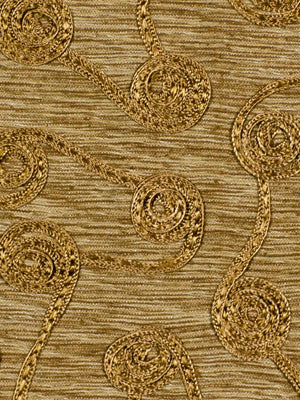 Gold chain with circular medallions on a wood grain background; ornate, jewelry-inspired pattern.