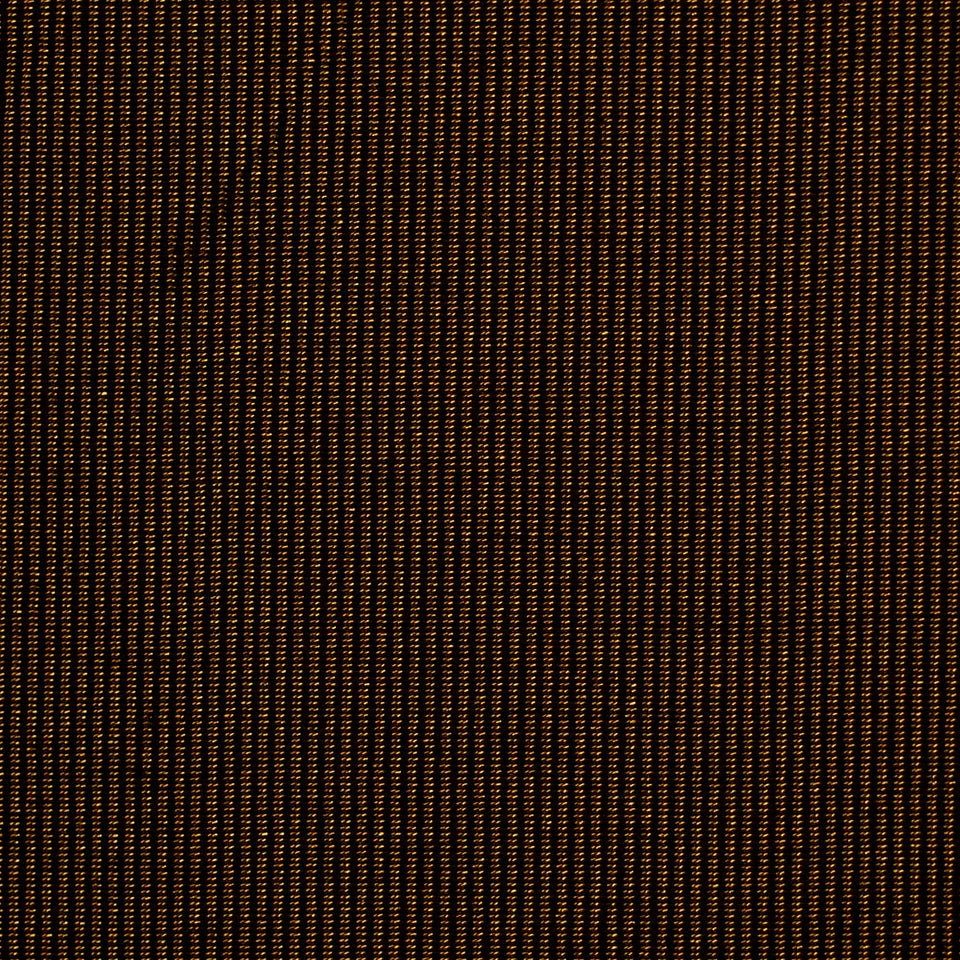 Dark brown-black fabric with narrow copper-orange pinstripes and a woven texture; upholstery fabric.