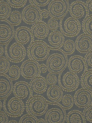 Dark gray fabric with a gold leaf spiral pattern; upholstery fabric.