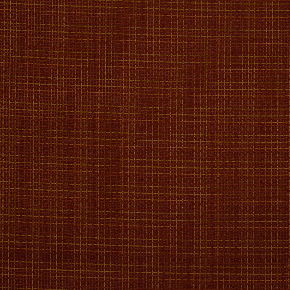 Plum Berry upholstery fabric with a subtle gold-tinted grid and a tweed-like woven texture.