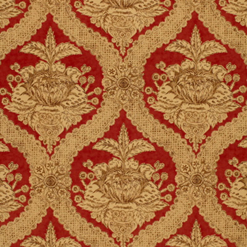 SCHUMACHER THE LIBRAY COLLECTION HADDON HALL DAMASK PRINTS PRINTS VENETIAN RED - 172781