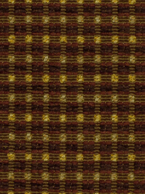 Woven fabric in brown and mustard-yellow with a small checkered, grid-like pattern and textured surface.
