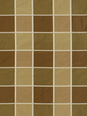 Warm brown and beige square mosaic tiles with white grout in a grid pattern.