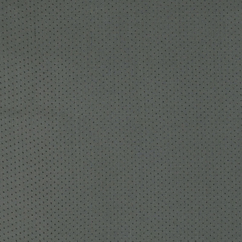Charcoal gray perforated faux leather texture with tiny round holes, suitable for car seats or upholstery.
