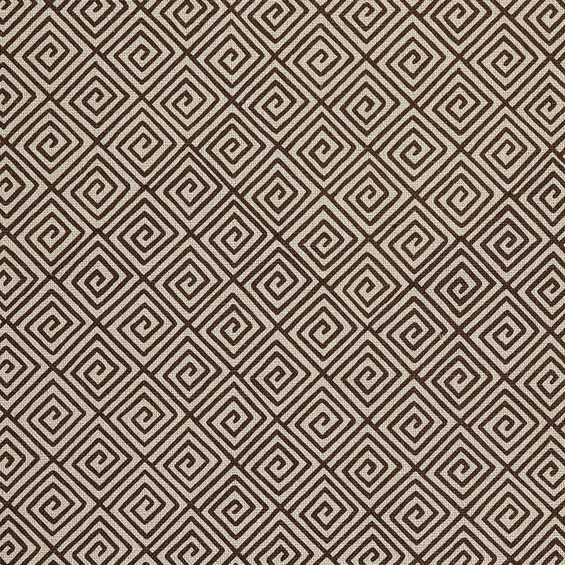 Brown and cream Greek key print textile pattern; repeating meander design suitable for rug or upholstery fabric.