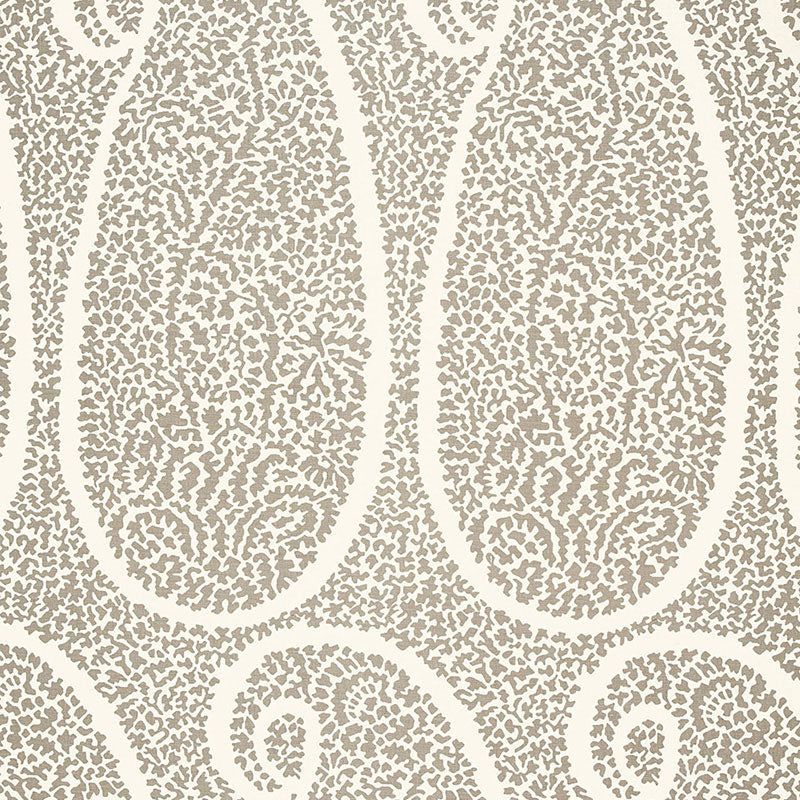 Beige square panel featuring an oyster-colored paisley print on a subtle patterned backdrop.
