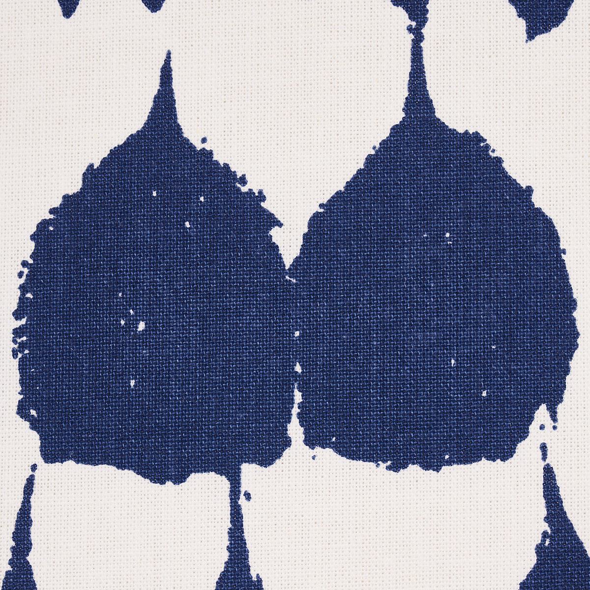 Beige woven fabric with large navy blue bikini-top silhouette print, twin mirrored cups.