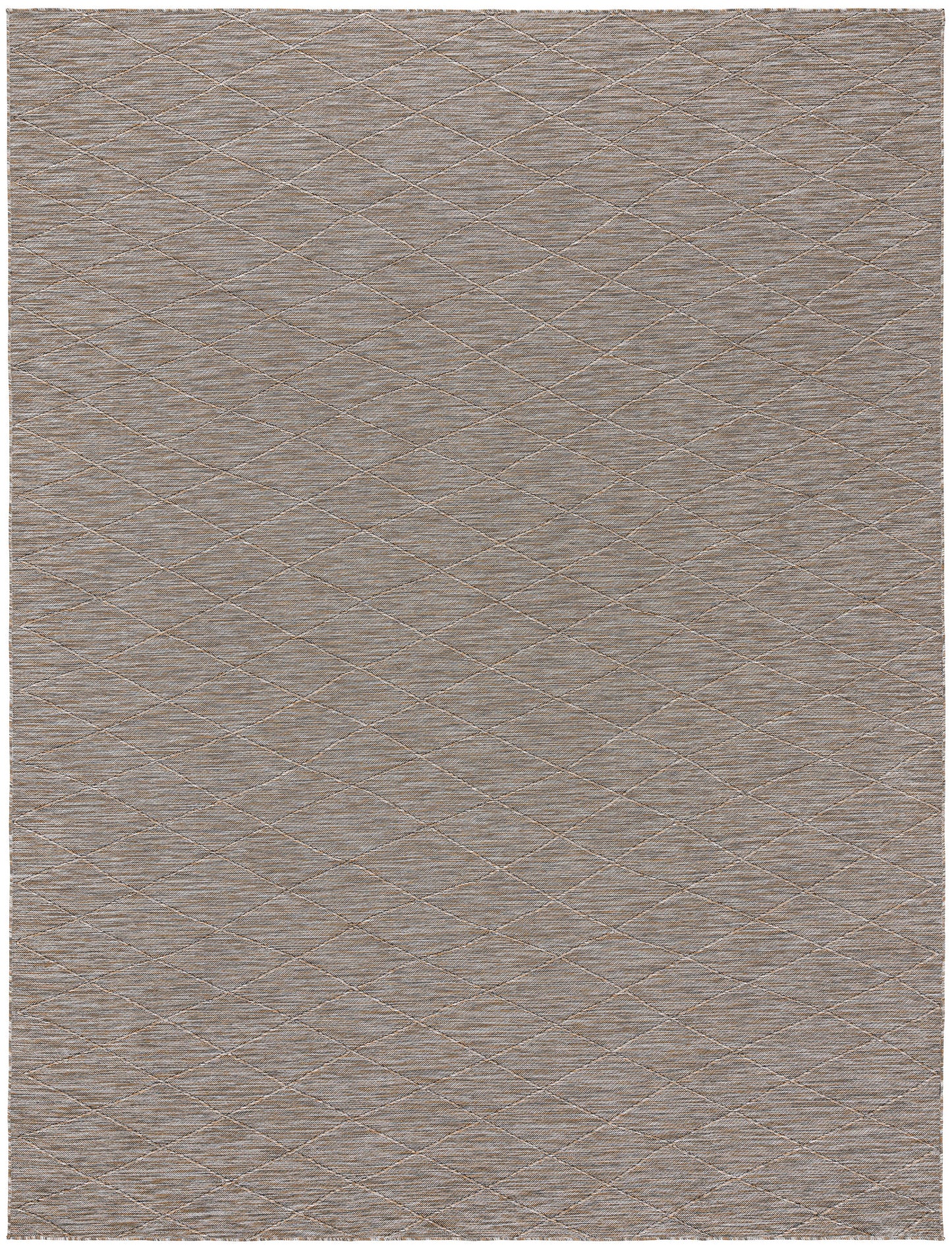 Neutral taupe rectangular rug with subtle crosshatch woven texture and soft finish.