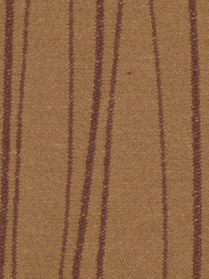 Brown woven upholstery fabric with vertical dark brown stripes & subtle texture.