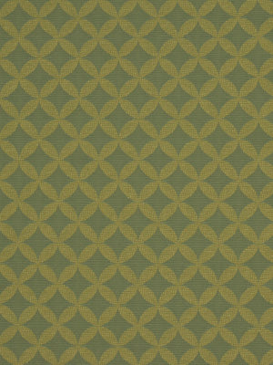 Olive green and mustard yellow interlocking quatrefoil lattice pattern for upholstery fabric