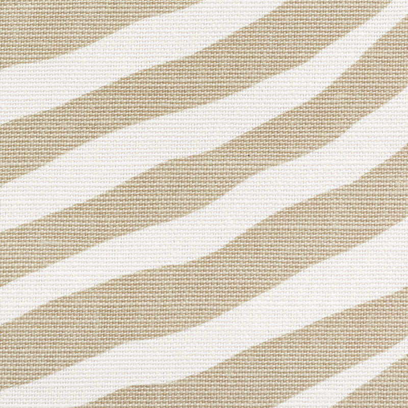 Beige and white wavy striped woven fabric, linen-like textile.