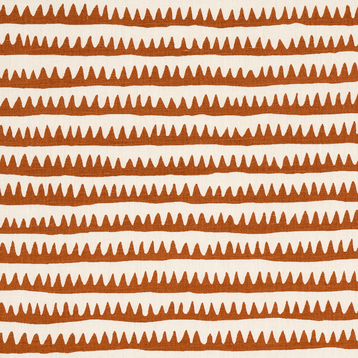 Rust brown horizontal zigzag sawtooth stripes on cream background; geometric tribal textile pattern.